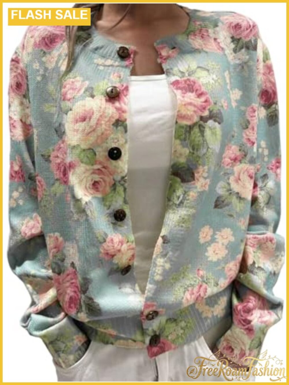 Women's Floral Button Down Cardigan Lightweight Polyester Sweater